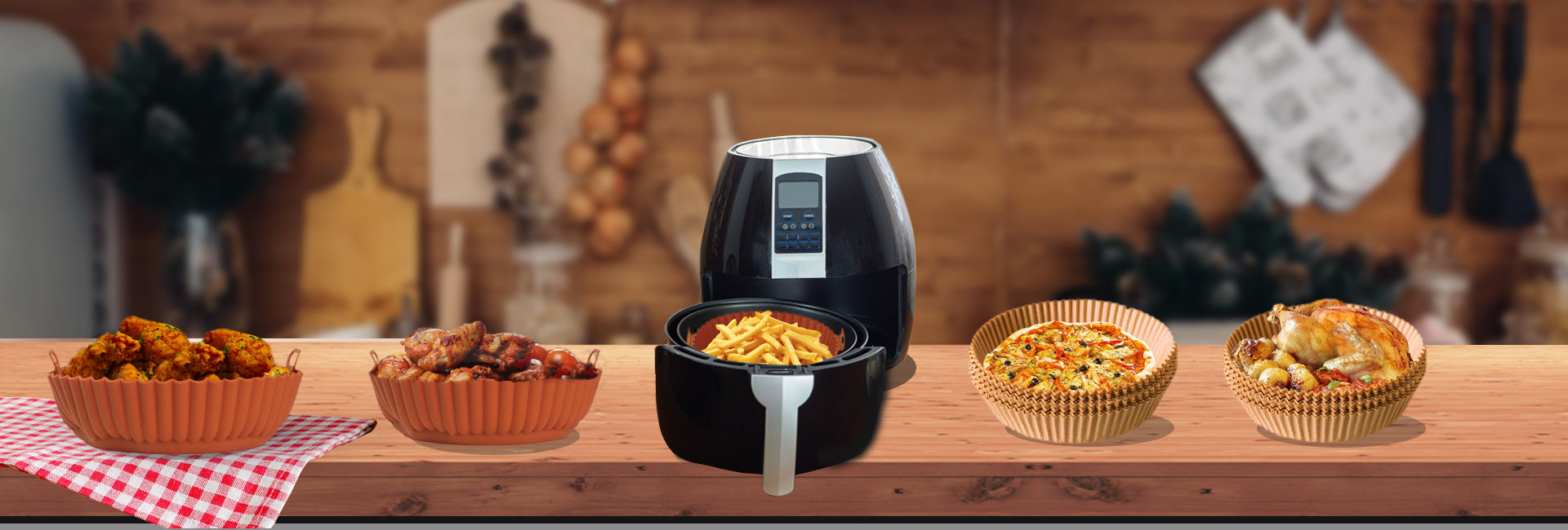 HASTHIP Air Fryer Reusable Silicone Pot with 2 Anti-Scald Oven