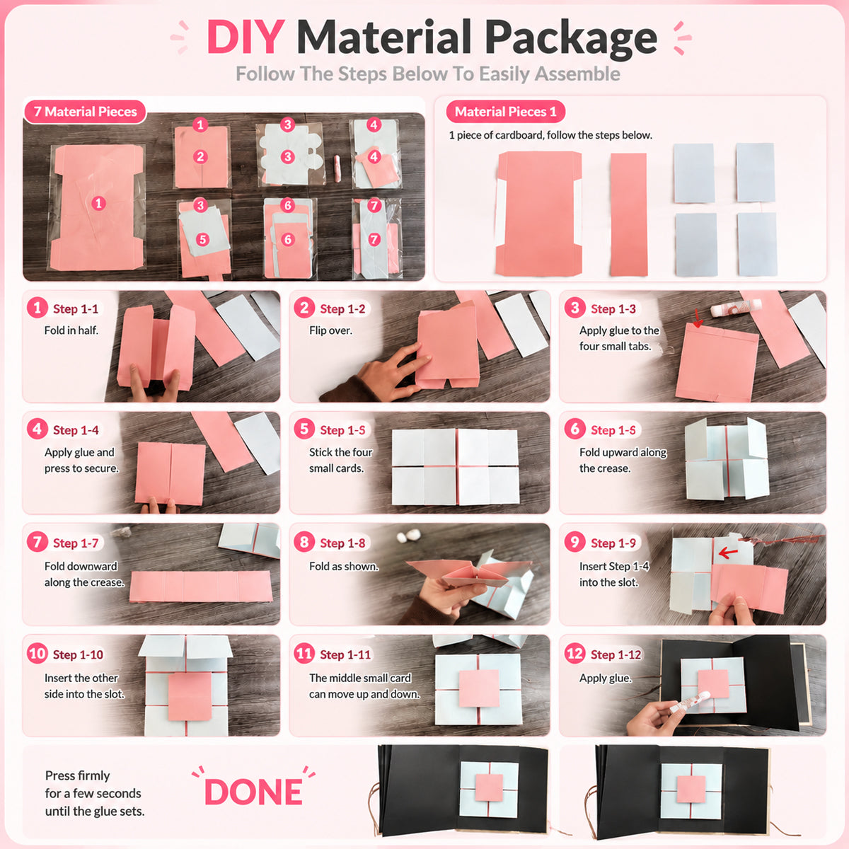 HASTHIP Foldable Accordion Scrapbook Album with Journaling Accessories for DIY Photo Memories