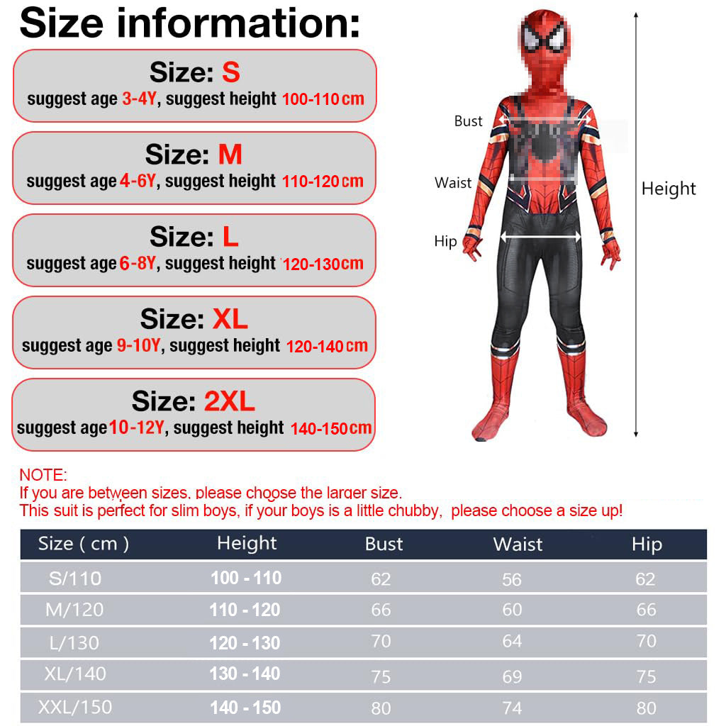 Hasthip® Spiderman Dress Costume For Kids, 3D Prints Spider Man Costume Set, Breathable Spandex Super Hero Fancy Bodysuits For 3-7 Years Gift Party Halloween (Kids M-Height 115-125Cm),Multicolor