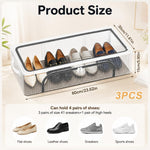 HASTHIP® 3PCS Under Bed Shoe Storage Box Organizer with Zip-up Cover,Stackable Foldable Shoe Container for Closet Space Saving,Clear Window Drawer for Sneakers Heels Boots