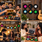 HASTHIP Retro Vinyl Record Coaster Set with Six 10cm Coasters and Record Player Holder