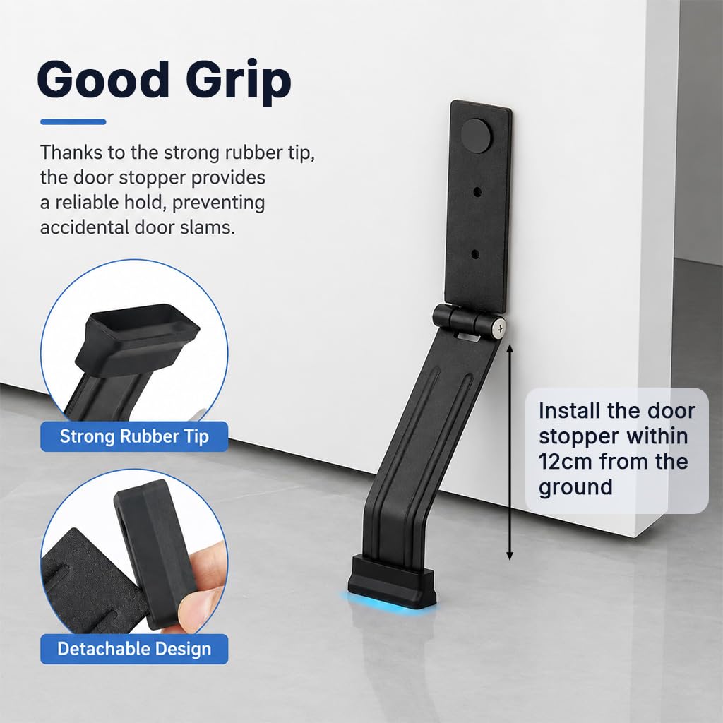 HASTHIP Cold Rolled Steel Kickdown Door Stopper with Non-Slip Rubber Tip and Two Mounting Options