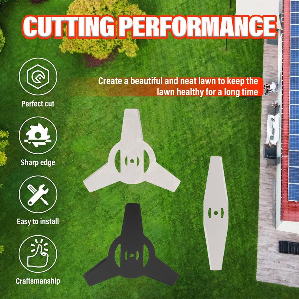 HASTHIP Weeder Blades Replacement 4 Pack for Grass Trimmers and Lawn Mowers | Manganese Steel Three-Point and Flat Blades