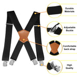HASTHIP Suspenders for Men, 2 Inch Wide Elastic X-Back Braces with Leather Patch and Strong Clips, Adjustable Fit