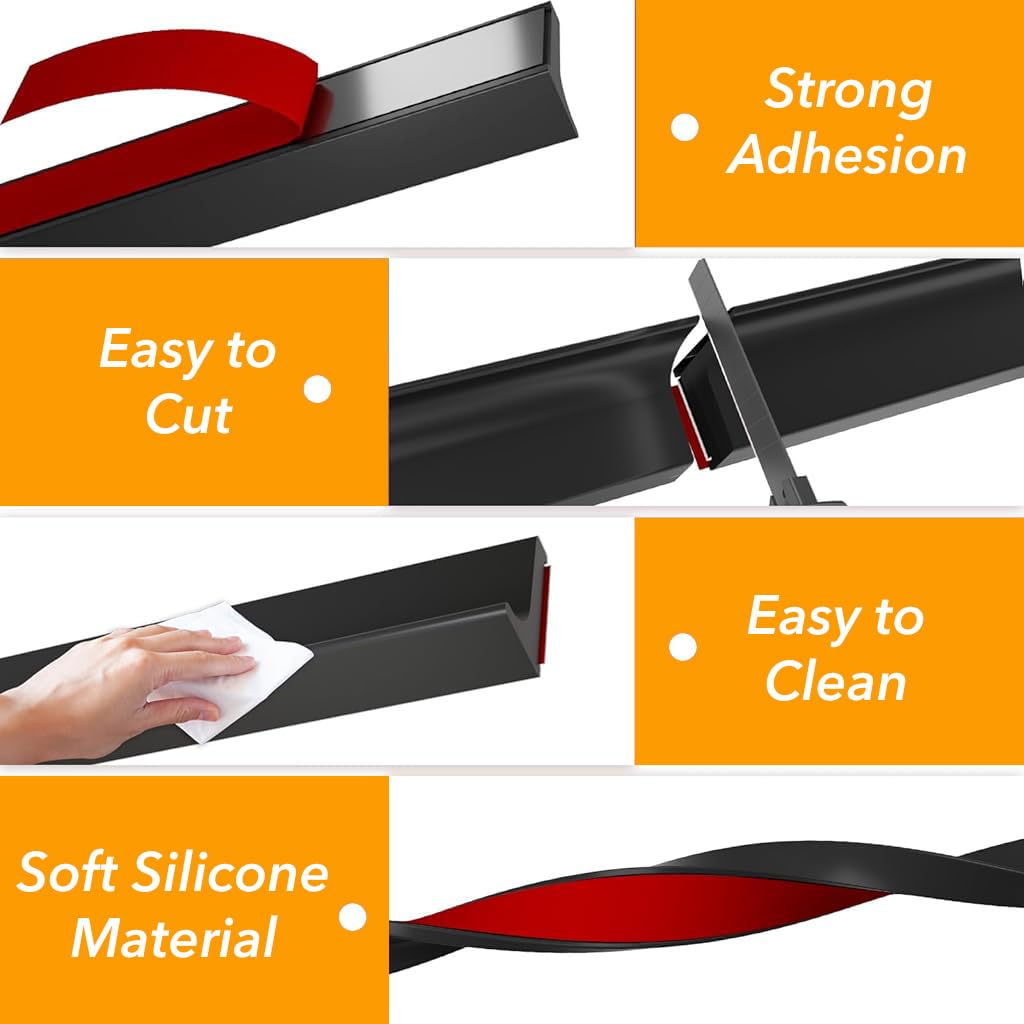 HASTHIP® Shower Threshold Water Dam Barrier3M Adhesive Flexible Silicone Water Stopper Strip for Bathroom and Kitchen Use