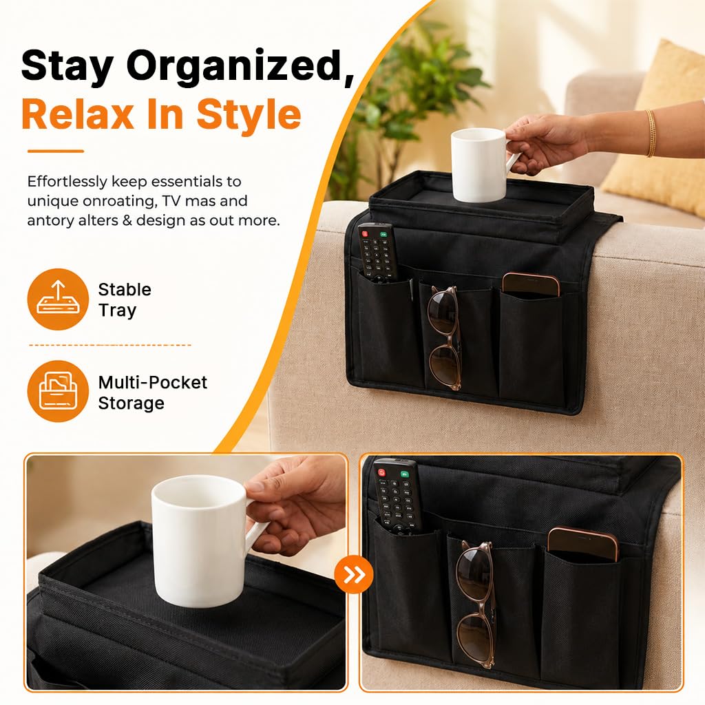 HASTHIP Oxford Sofa Armrest Caddy Organizer with Top Tray With Top Tray, Wear Resistant