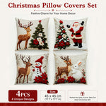 HASTHIP Christmas Cushion Covers, Set of 4, 45 x 45 cm, with Reindeer, Santa and Snowman Prints