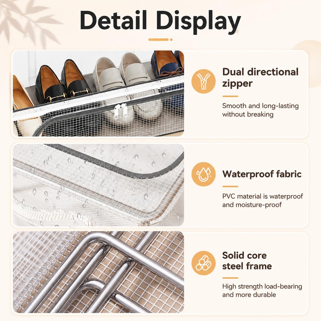 HASTHIP® 3PCS Under Bed Shoe Storage Box Organizer with Zip-up Cover,Stackable Foldable Shoe Container for Closet Space Saving,Clear Window Drawer for Sneakers Heels Boots