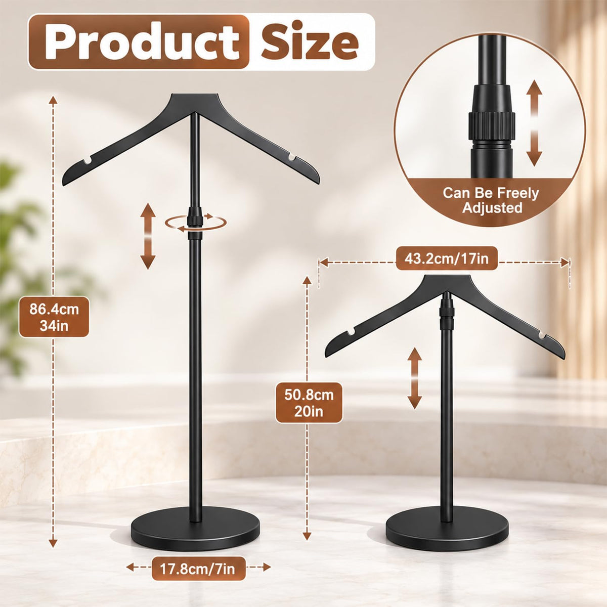 HASTHIP Adjustable Shirt Display Stand with Solid Wood Hanger and Weighted Round Metal Base