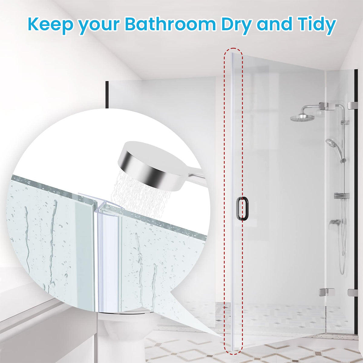 HASTHIP® 6.6Ft/2M Shower Door Side Seal Strip, Silicone Bathroom Glass Door Side Seal Strip, Frameless Glass Door Seal Strip Stop Shower Leaks and Create a Water Barrier (10mm Thickness)