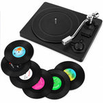 HASTHIP Retro Vinyl Record Coaster Set with Six 10cm Coasters and Record Player Holder
