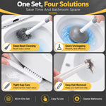 HASTHIP 4-in-1 Toilet Brush and Plunger Set with Crevice Brush, Hair Tongs and White Holder