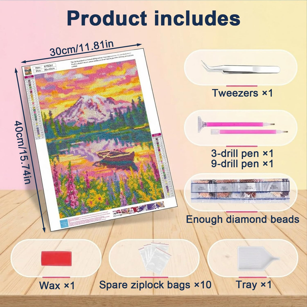 HASTHIP 5D Lake Landscape Diamond Art Kit with Full Round Drills, Canvas and DIY Tools