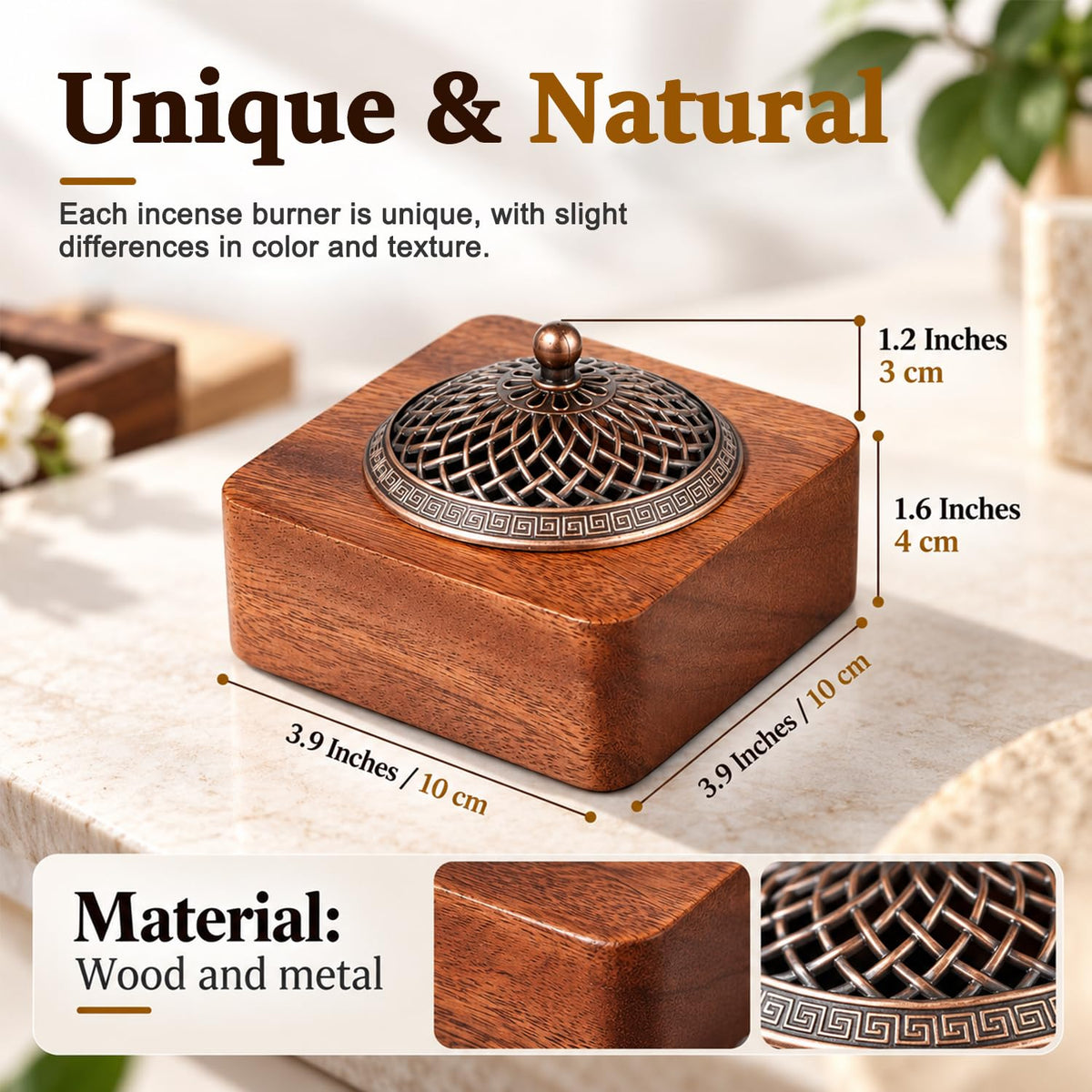 HASTHIP Walnut Wood Incense Burner for Sticks, Coils and Cones with Removable Ash-Collecting Base