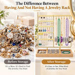 HASTHIP 4-Tier Jewelry Organizer Stand with 48 Earring Holes, 6 Hooks and White Wooden Storage Box