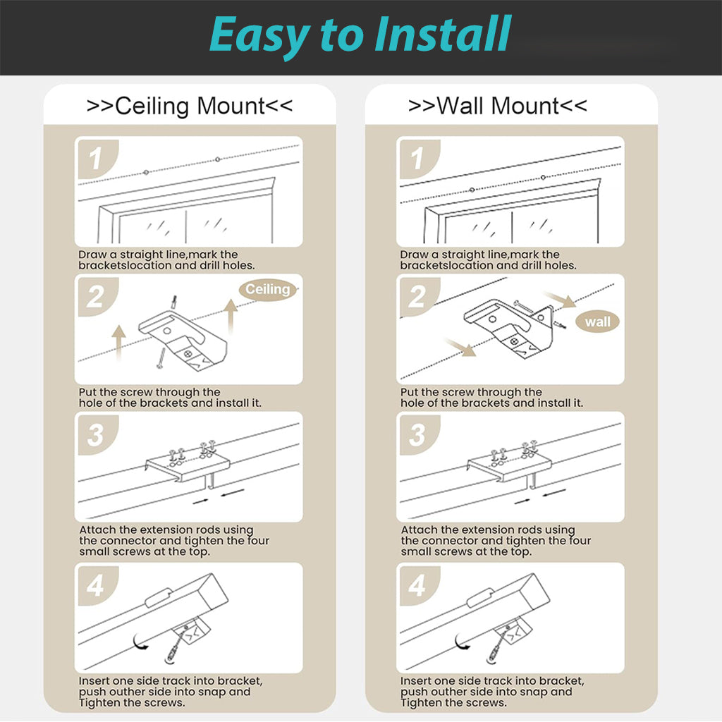 HASTHIP® Curtain Track, Aluminum Alloy Ceiling Curtain Track, Ceiling Track for Curtains, Room Divider Curtain Rods, Curtain Track Rail Set with Silent Roller Hooks (Grey, 33.46-59In)