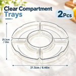 HASTHIP Clear Plastic Divided Serving Tray Set, 2 Pieces with Five Compartments and Drainage Holes