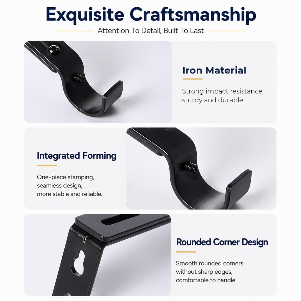 HASTHIP Adjustable Curtain Rod Brackets for 1 inch Rods, 3.5–4.5-Inch Reach, Black Finish