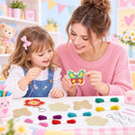 HASTHIP Wood Cross Stitch Kit for Kids and Beginners with Punched Plywood Butterfly and Flower Shapes