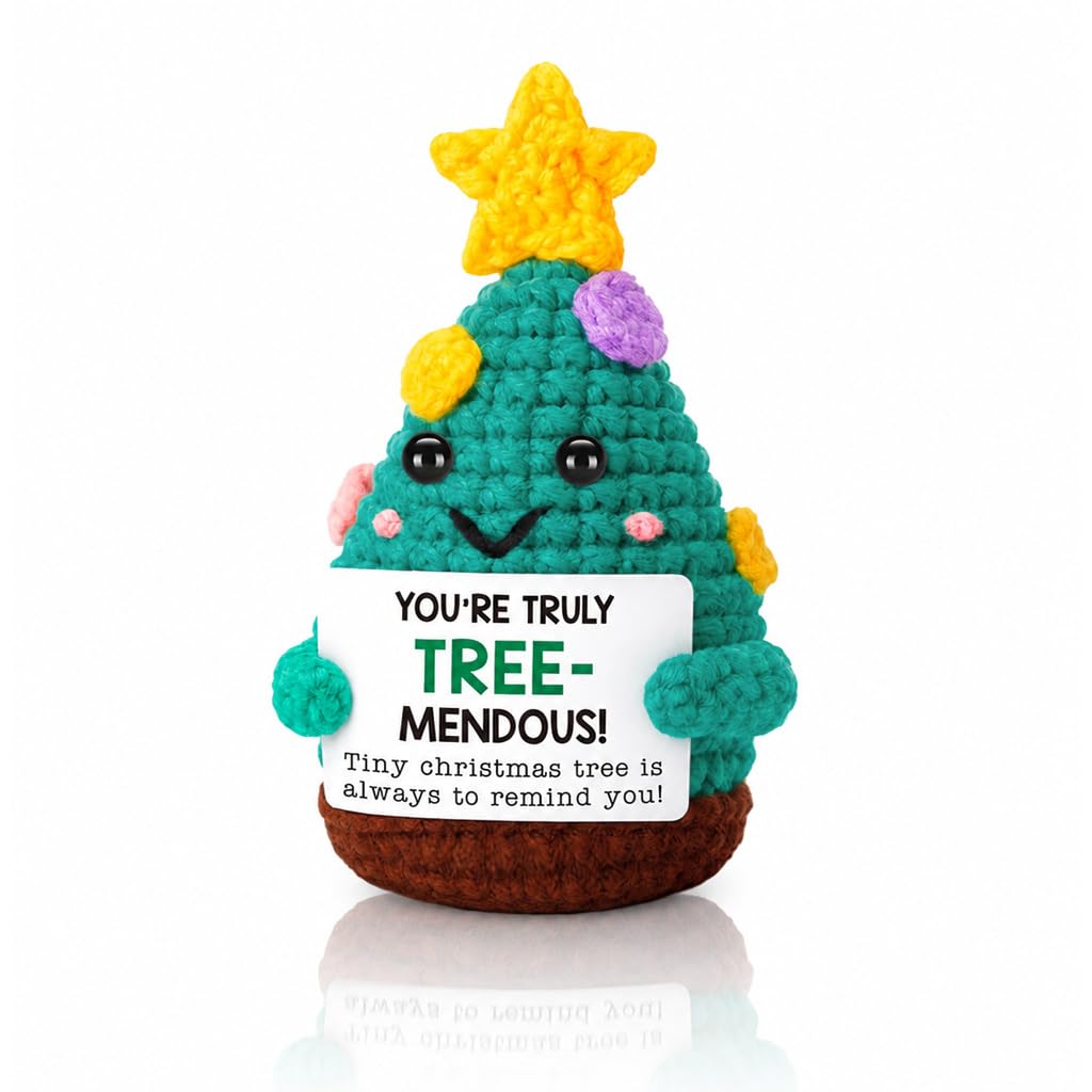 HASTHIP Handmade Cotton Crochet Christmas Tree Figurine with Treemendous Message Card Gift for Teachers