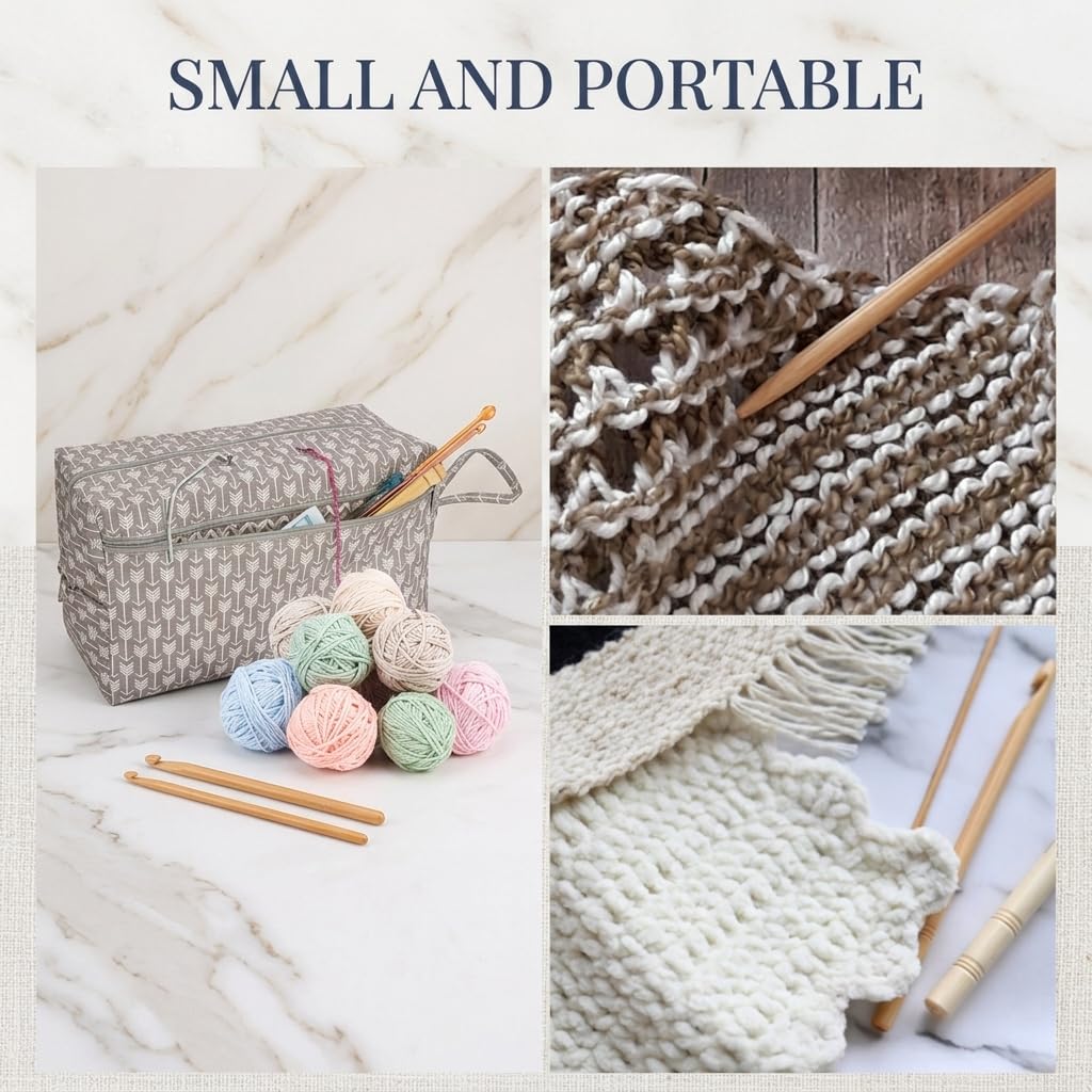 HASTHIP Yarn Storage Organizer Tote with Cotton Fabric, Four Grommets and Separate Accessory Pocket