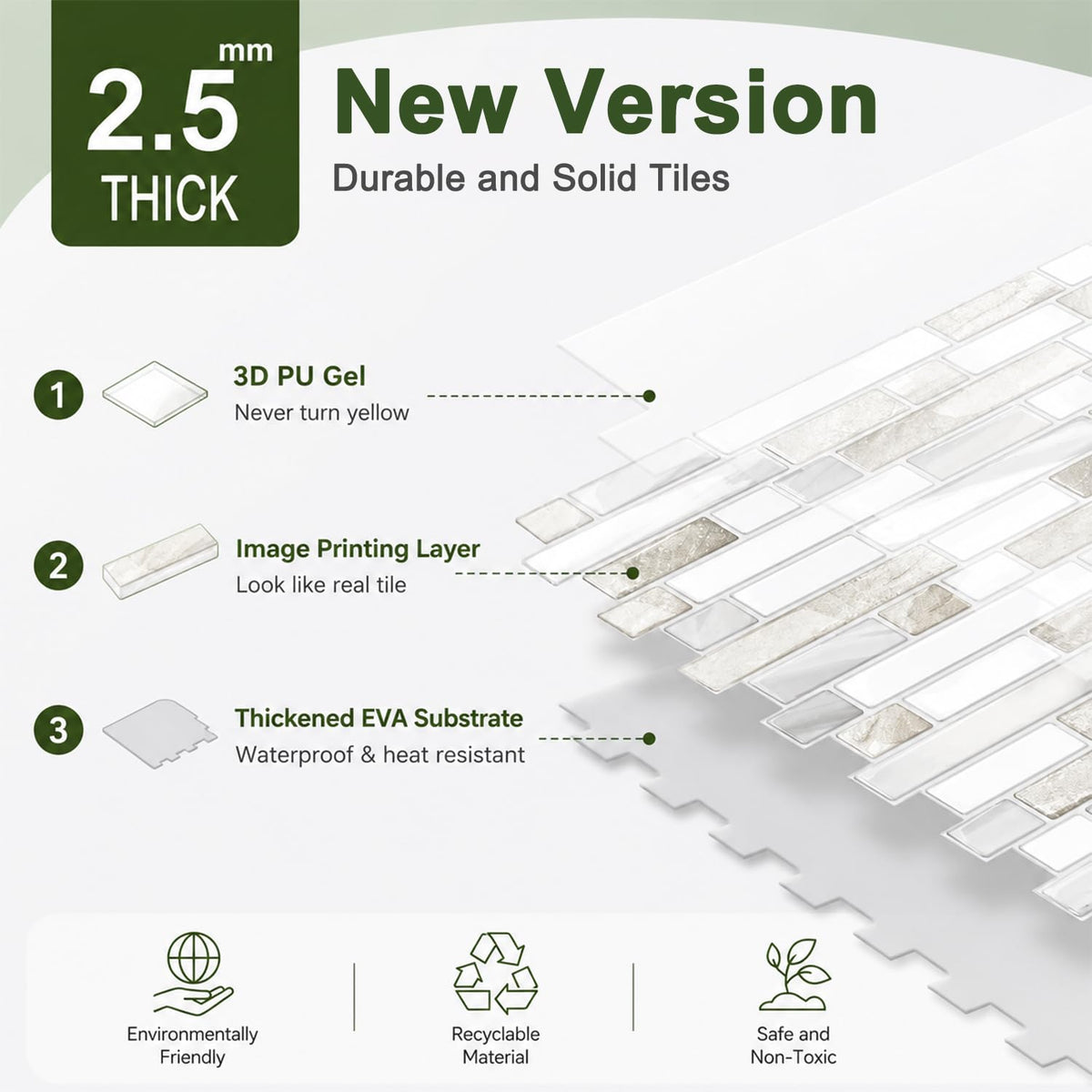 HASTHIP 10 Piece 3D Peel-and-Stick Tile Backsplash, 2mm to 2.5mm thick, beige and white