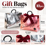 HASTHIP Metallic Foil Gift Boxes with Ring Handles, Pre-Tied Bows and Embossed Typography