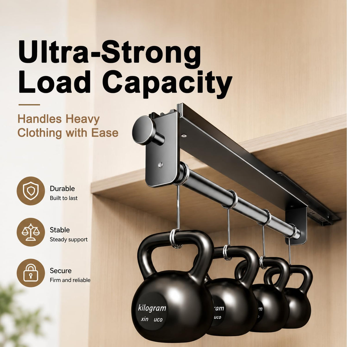 HASTHIP Pull Out Closet Rod Adjustable Clothes Hanger Rail Organizer No drill adhesive