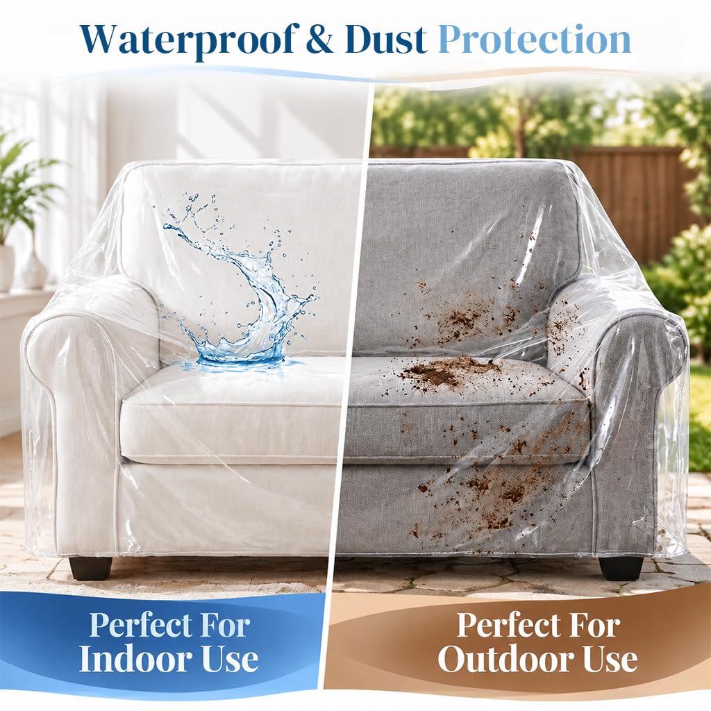 HASTHIP Clear PE Furniture Cover, 120-Micron Shield for Single Sofas, Moving and Storage