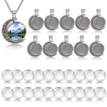 HASTHIP 40-Piece Rotating Moon Pendant Tray Set with 10 Silver Bases, Chains and 25mm Clear Glass Cabochons