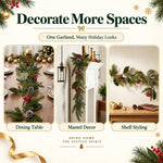 HASTHIP 3.2-Foot Artificial Christmas Garland with Red Berries, Pinecones and Bendable Wire Stem