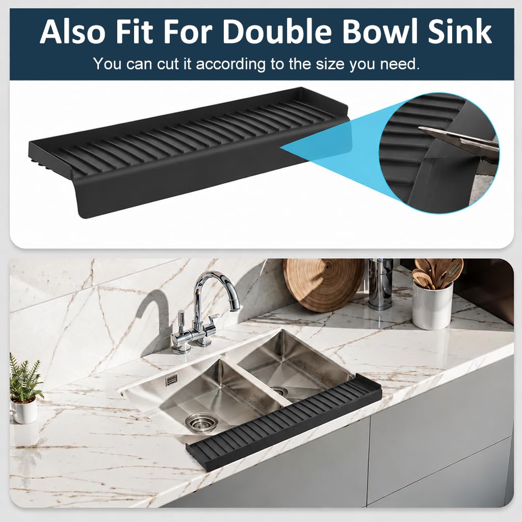 HASTHIP Silicone Sink Edge Protector, 4 x 24 in, 5mm Thick with 5 Degree Drainage Slope