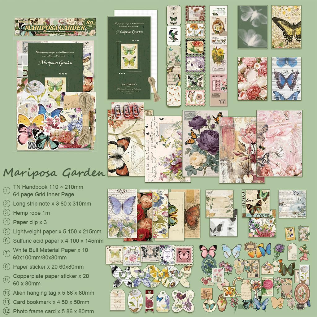HASTHIP Vintage Scrapbooking Kit with Textured Papers, Index Cards and Borderless Die-Cut Stickers