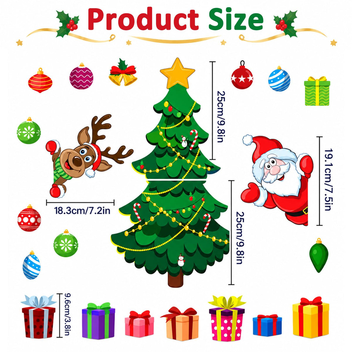 HASTHIP 23-Piece Reusable PVC Christmas Tree Decor Set for Refrigerators and Metal Surfaces
