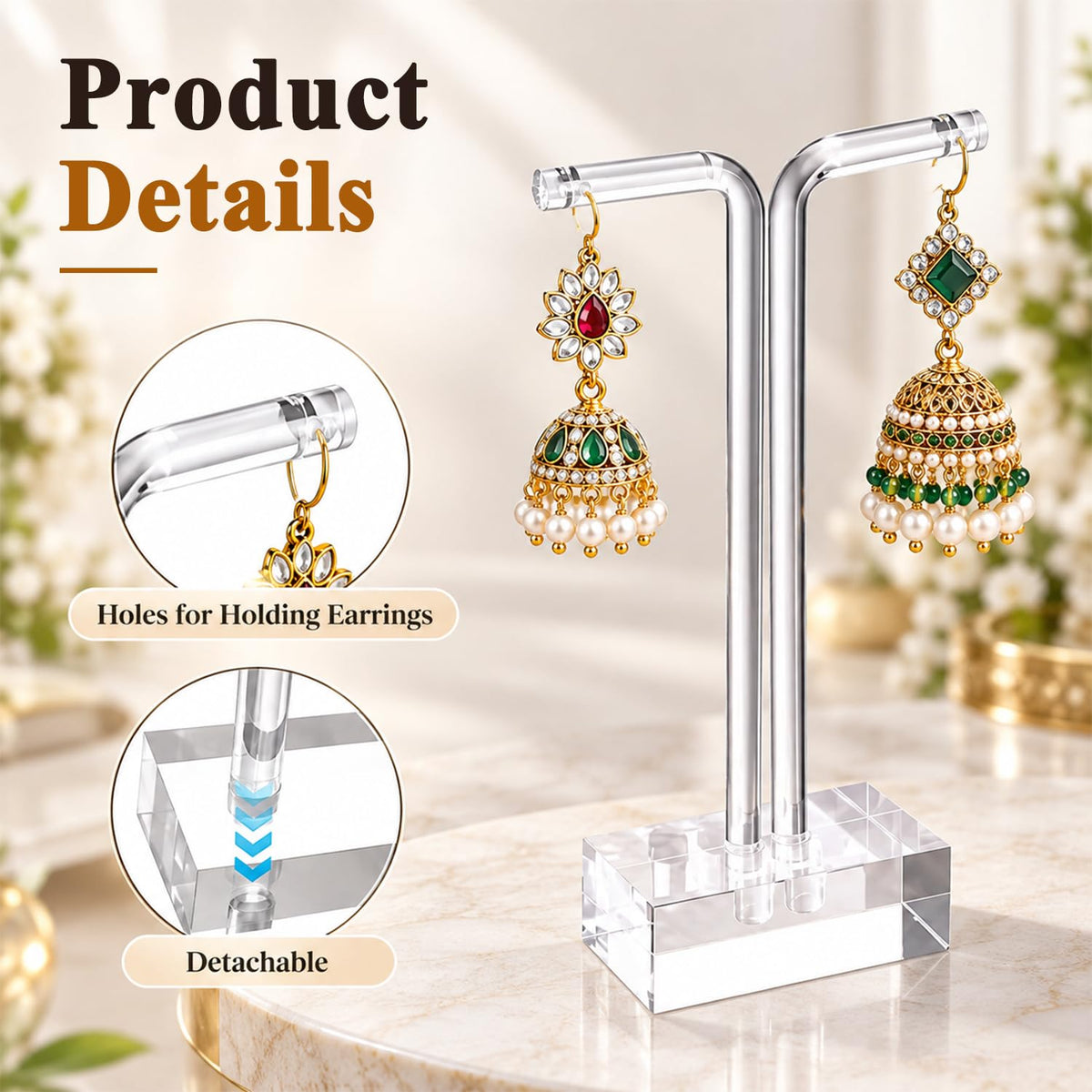 HASTHIP 3-Piece Clear Acrylic T-Bar Earring Display Stands, Three Heights for Retail and Photography
