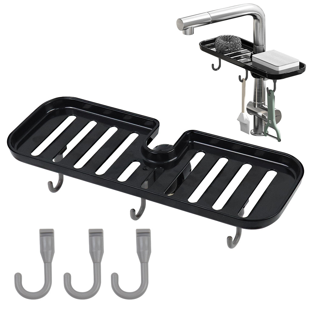 HASTHIP® Kitchen Sponge Holder Dry Rack Dish Rag Rack Drain Rack with Hooks Space Saving Sink Faucet Mount Sponge Holder Hand Soap Holder Tool Organizer