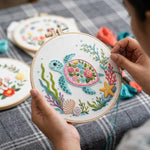 HASTHIP Embroidery Kit with 7.9 Inch PP Hoop, Printed Cotton Canvas and Colorful Threads