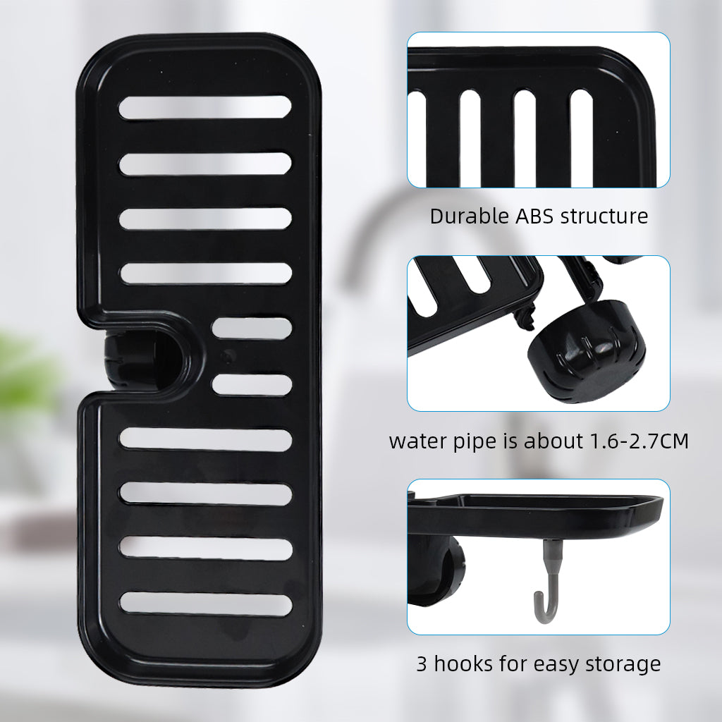 HASTHIP® Kitchen Sponge Holder Dry Rack Dish Rag Rack Drain Rack with Hooks Space Saving Sink Faucet Mount Sponge Holder Hand Soap Holder Tool Organizer