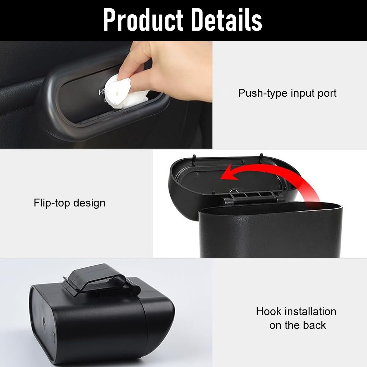 HASTHIP® Car Garbage Can Holder Organizer Storage Box, 2024 New Mini Trash Door Trash Can for Car,