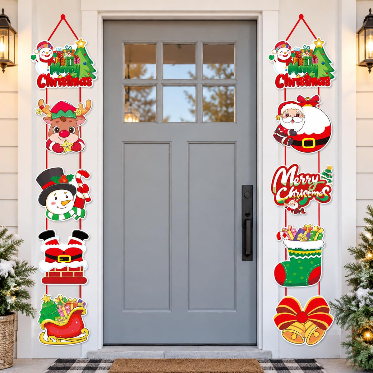 HASTHIP Christmas Hanging Banners with Santa and Penguin Designs, Lightweight Cardstock, Set of Two