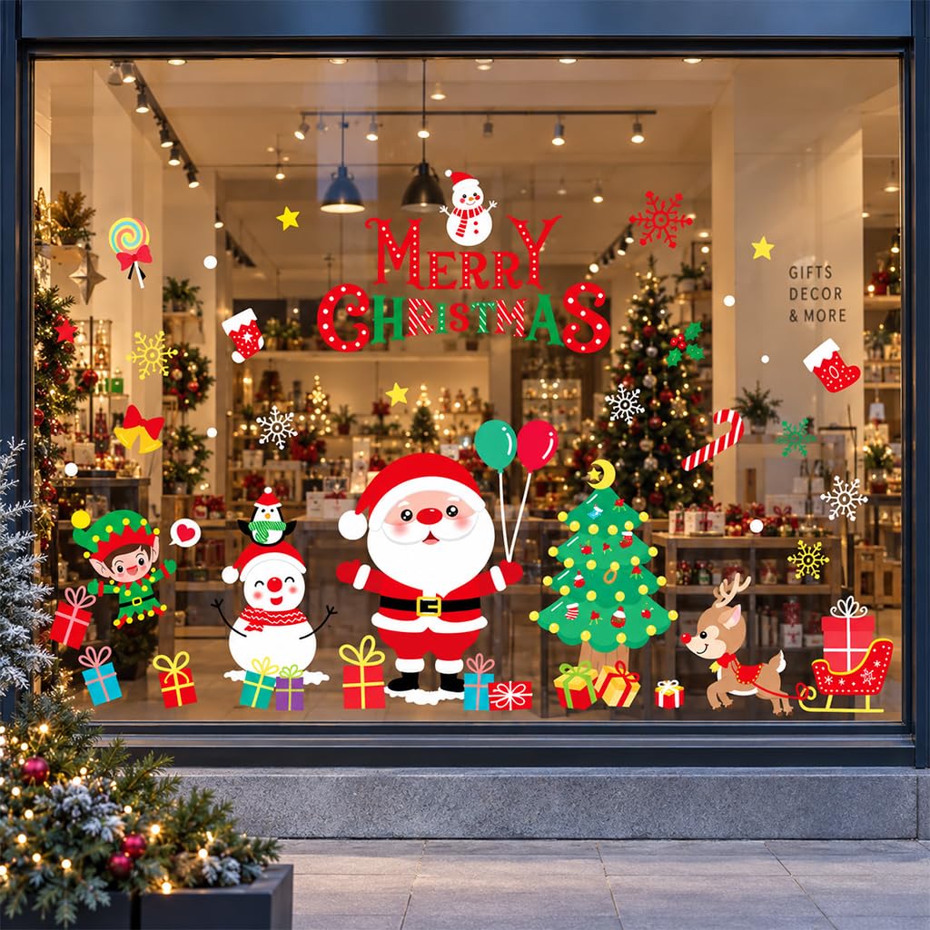 HASTHIP Christmas Window Clings, Large Double-Sided PVC Decals for Reusable Holiday Glass Decor