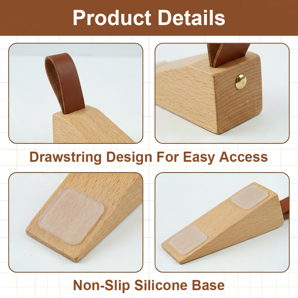HASTHIP Adjustable Wood Door Stopper with Solid Beech Wood and Non-Slip Silicone Base
