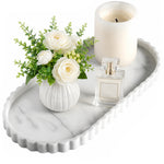 HASTHIP Silicone Vanity Tray with White Marble Look, Lace Edge and Easy-Wipe Surface for Home
