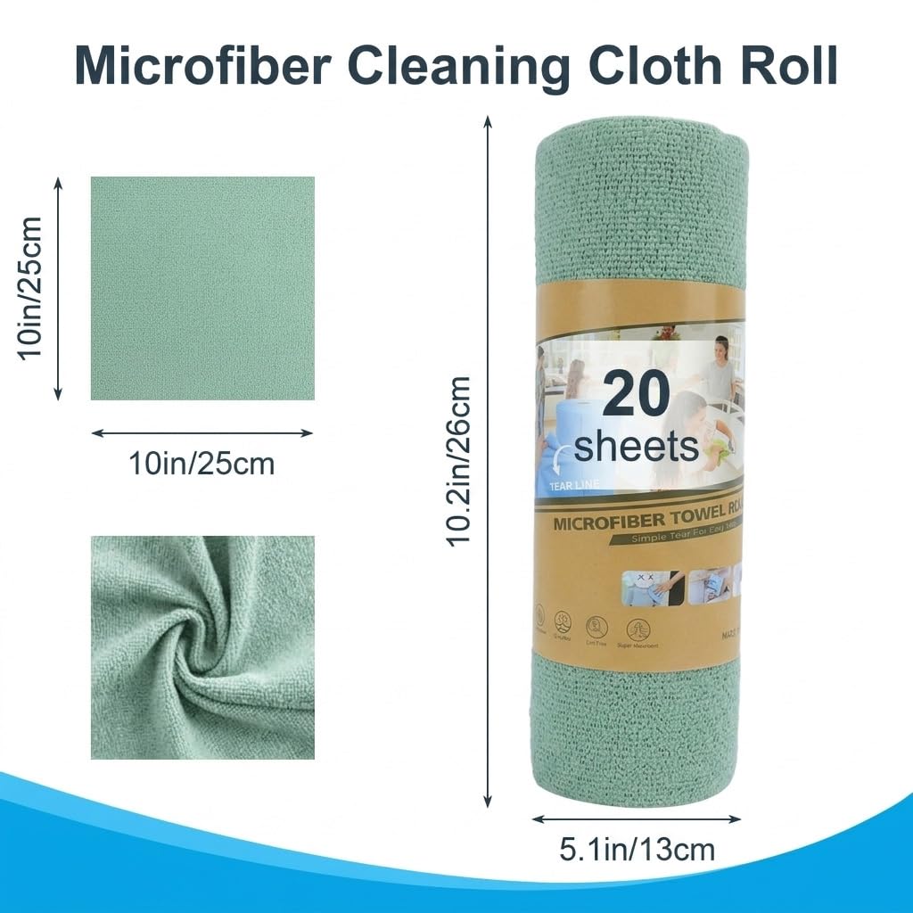 HASTHIP 20 Pcs Microfiber Cleaning Cloth Roll, Reusable Perforated Towels for Home, Kitchen and Car