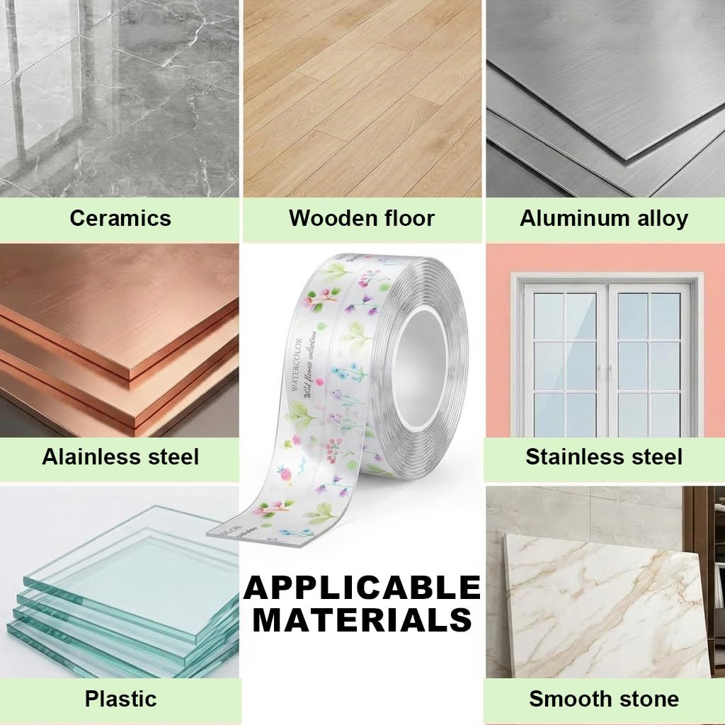 HASTHIP Patterned Caulk Strip Tape, Clear PVC Sealer with Center Crease for Kitchen and Bathroom Edges