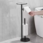 HASTHIP® Toilet Paper Rolls Holder, Free Standing Toilet Paper Roll Holder, with Storage Shelf and Dual Pole Toilet Paper Rolls Holder, Stainless Steel Toilet Paper Stand for Bathroom and Kitchen
