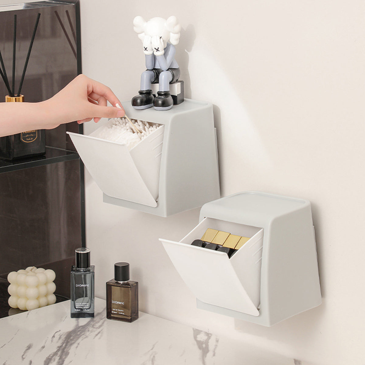 HASTHIP® Sanitary Pads Storage Box for Toilet Wall Pull-Out Utility Storage Box for 25-30Pcs Sanitary Pads, Cotton Swabs, Small Gadgets, 11.5cmx11.5cmx19.5cm