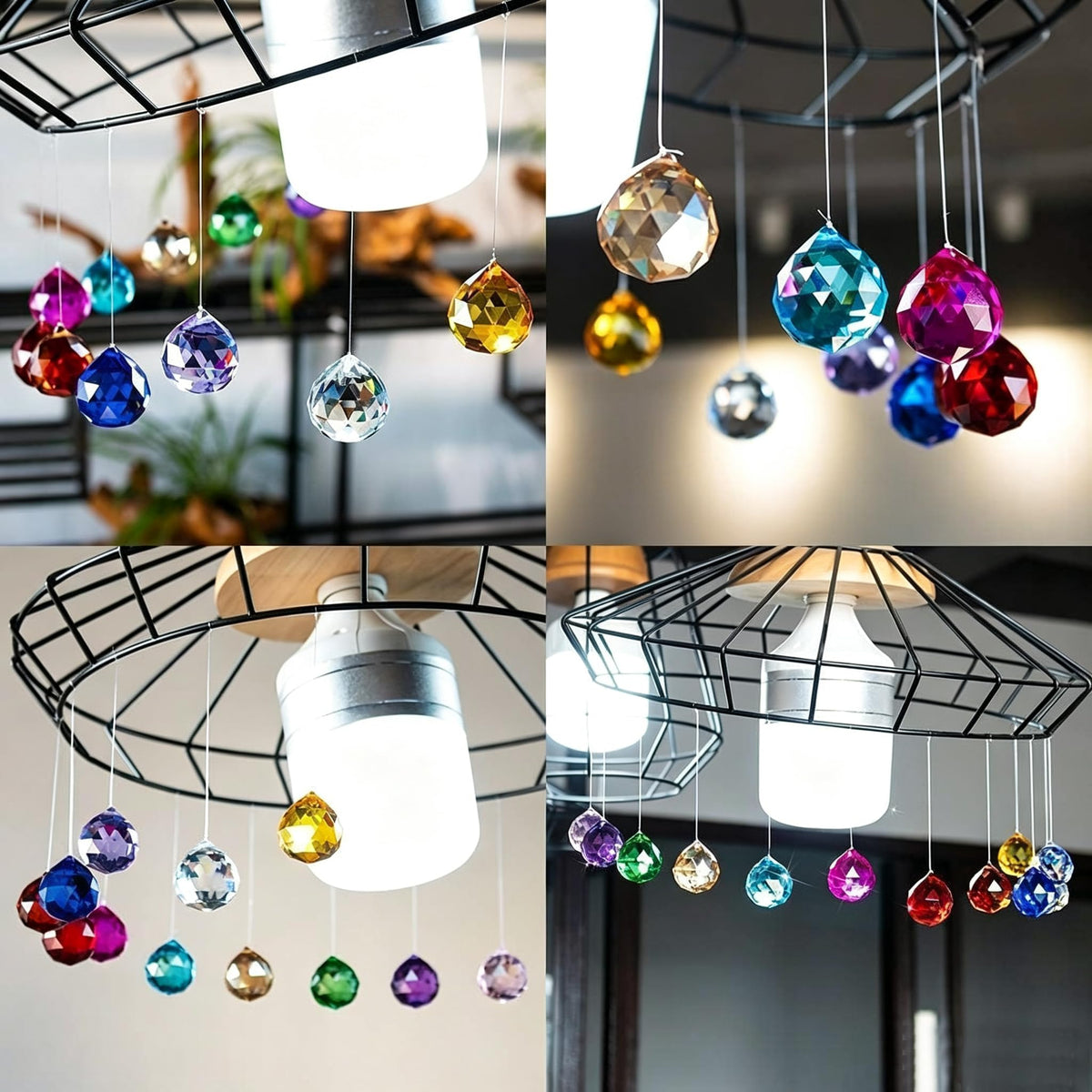 HASTHIP 12 Pcs 20mm Multicolor Crystal Ball Prism Suncatchers Steel Wire Rope And Ring