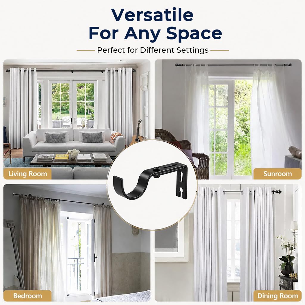 HASTHIP Adjustable Curtain Rod Brackets for 1 inch Rods, 3.5–4.5-Inch Reach, Black Finish