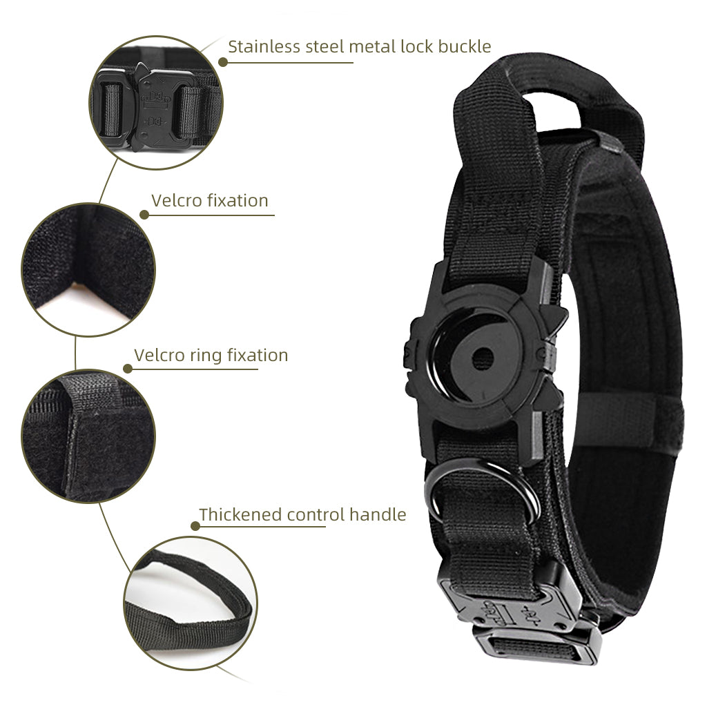 HASTHIP® Tactical AirTag Dog Collar, 2 in 1 AirTag Dog Collar, with Handle & D Ring Heavy Duty Dog Colla, Adjustable Air Tag Accessories Pet Collar for Small Medium Large Dogs(Neck Size 42-52CM)